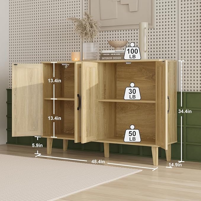 Storage Cabinet with Rattan Trim - Image 3