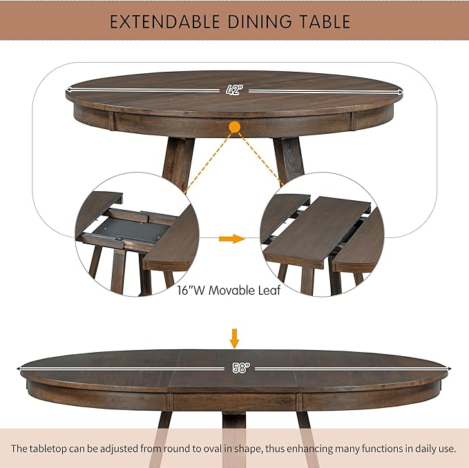 5 Pieces Dining Table Set with 42" Table, Living Room Furniture W/ 4 - Image 4
