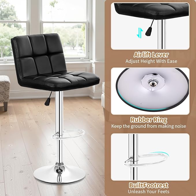BestOffice Bar Stools Set of 2, Adjustable PU Leather Swivel Barstools - Image 7