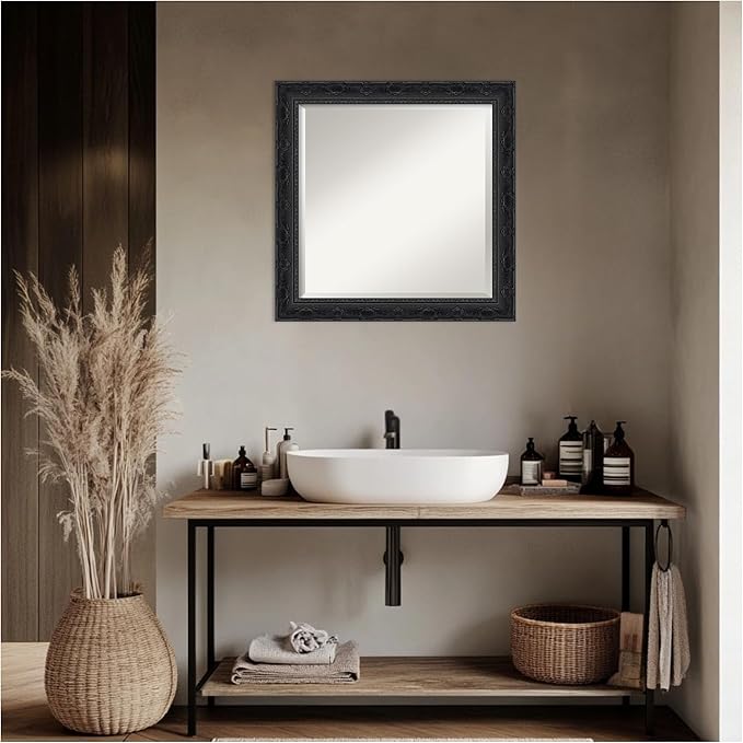 Amanti Art Bathroom Mirror for Over Sink, 25x25 Filigree Gloss Black Square - Image 6
