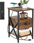 End Table with Wireless Charging, Charging End Table Bedside Table with Outlets by Livofloral