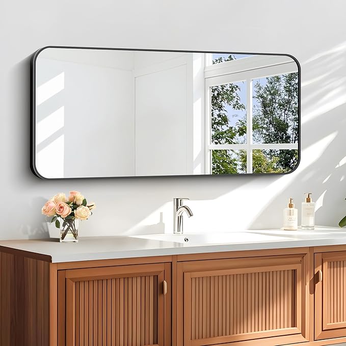 16" x 40"Bathroom Mirror, Matte Black Wall Mirror by DESBING