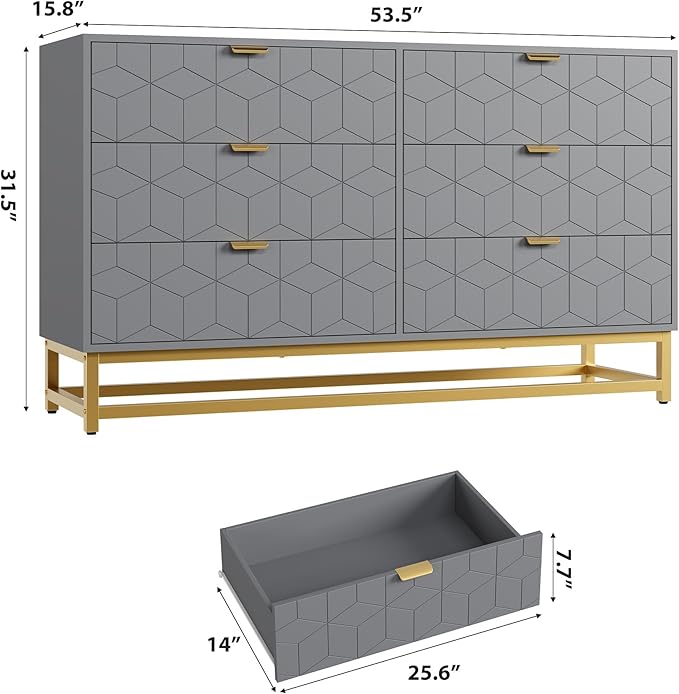 Dresser for Bedroom, 53.5" Large Dresser Organizer, 6 Drawer - Image 2