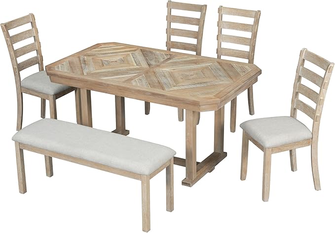 Merax 6-Piece Rubber Wood Dining Table Set - Image 7