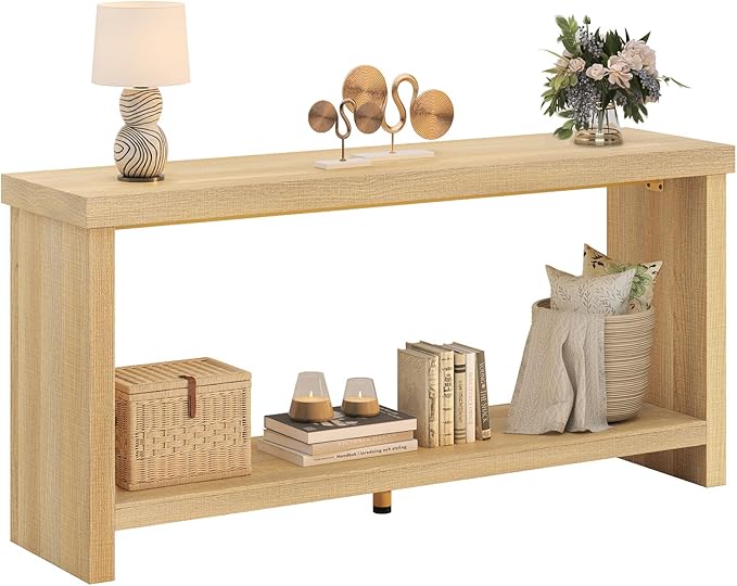 63 Inches Narrow Console Table, 2-Tier Long Sofa Tables Behind Couch Table - Image 9
