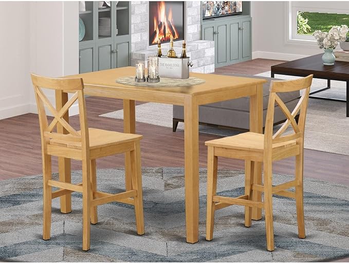 East West Furniture YAPB3-OAK-W 3 Piece Kitchen Counter Height Dining Table Set - Image 6