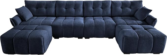 Modern Chenille Fabric 4-Seat Sofa w/Two Ottoman+2 Pillows, Premium Upholstery - Image 4