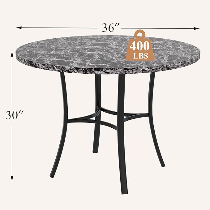VECELO 36" Round Dining Table for 4, Faux Marble Dinette - Image 3