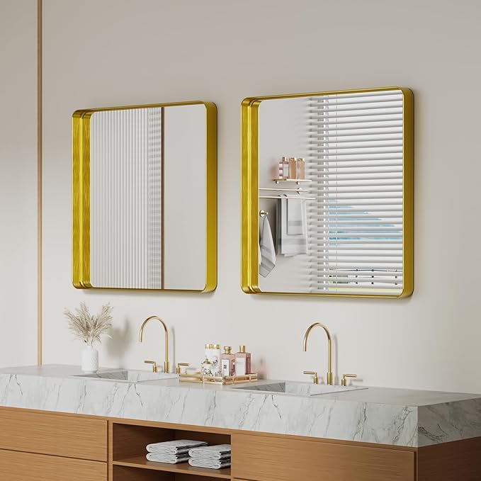 Koonmi Gold Wall Mirror for Bathroom, 30x30 Inch Matte Deep Framed Rounded - Image 7