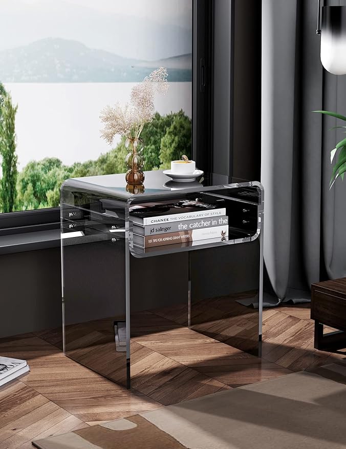 Clear Acrylic End Table 2-Tier Bedside Nightstand - Image 5
