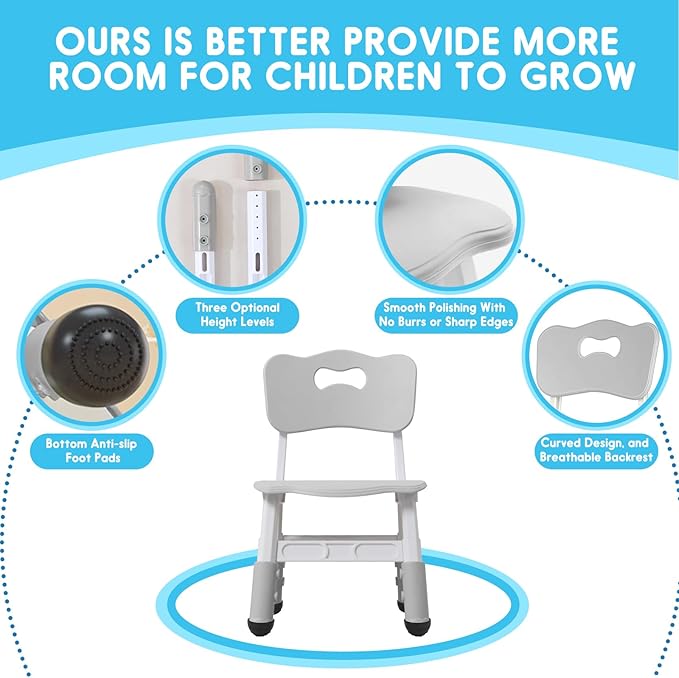 Kids Height Adjustable Toddler Chair Max Load 220LBS Plastic Indoor Outdoor - Image 3