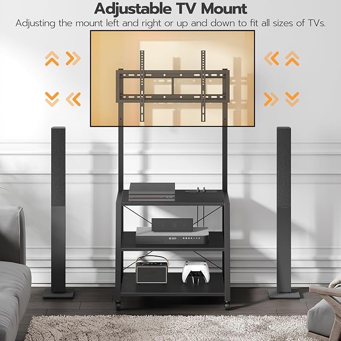 HOOBRO Rolling TV Stand with Mount and Power Outlet Up to 55 inch TVs, Corner - Image 2