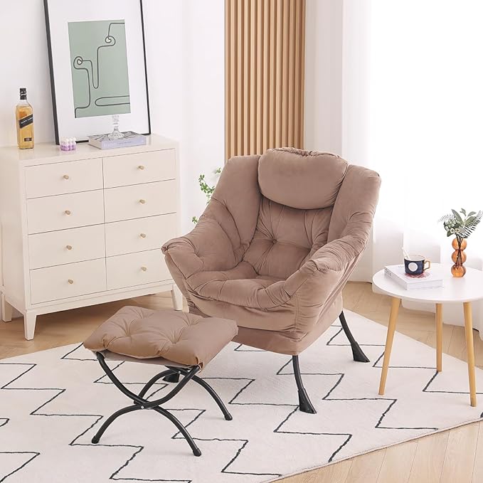 Lazy Chair with Ottoman, Modern Accent Chair Contemporary Lounge Leisure Sofa - Image 4