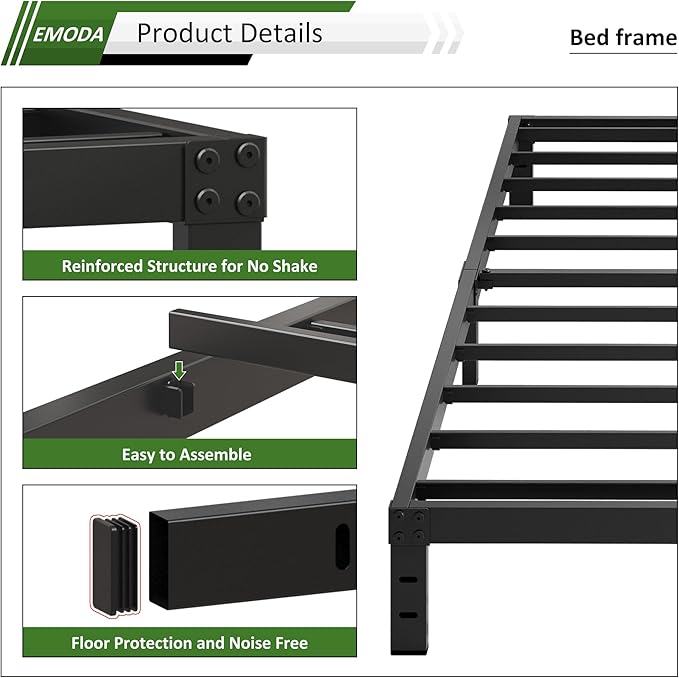 EMODA 10 Inch King Bed Frame No Box Spring Needed, Heavy Duty Metal Platform - Image 4