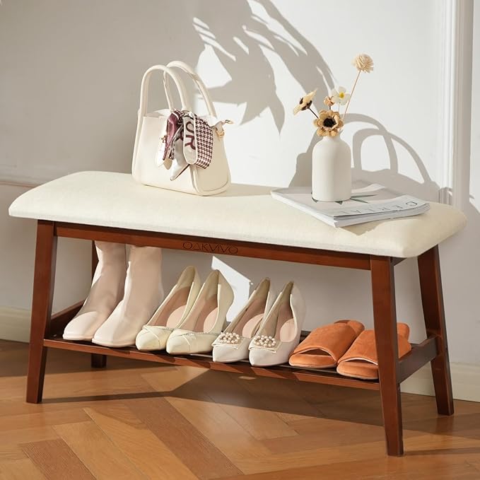 Entryway Shoe Bench, 35.4" Bamboo Bench by OAKVIVOElegantLifestyle