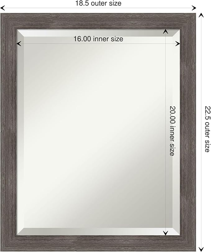 Amanti Art Grey Wall Mirror 23x19 Pinstripe Lead Grey Rectangle Bathroom Mirror - Image 4