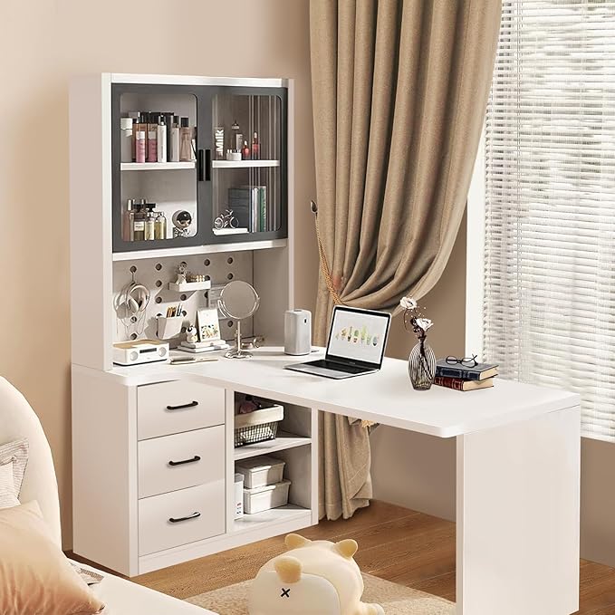 L Shaped Gaming Desk with Drawers and Cabinet Minimalist Computer Desk with by Unknown