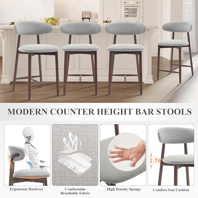 Upholstered Counter Height Bar Stools Set of 6, Kitchen Island Stools - Image 4