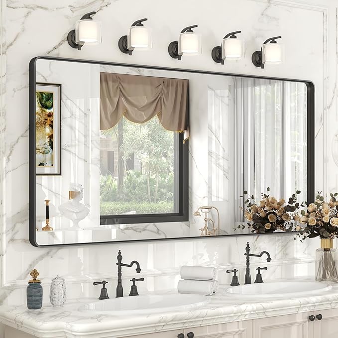 60x28 Black Bathroom Wall Mirror, Matte Rectangle Bathoom Vanity Mirror by VANLIOBathroomMirror