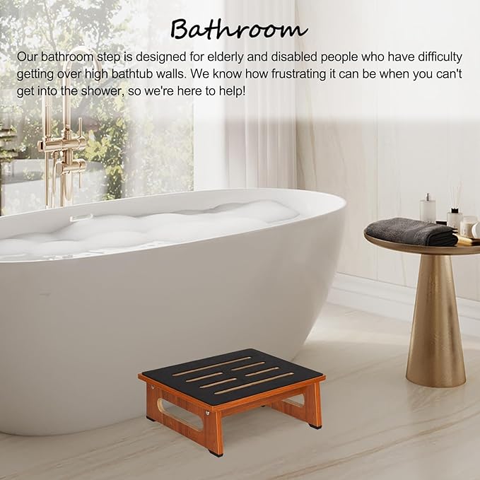 Wooden Step Stool with Non-Slip Rubber Feet Step, Heavy Duty Platform Stepping - Image 3