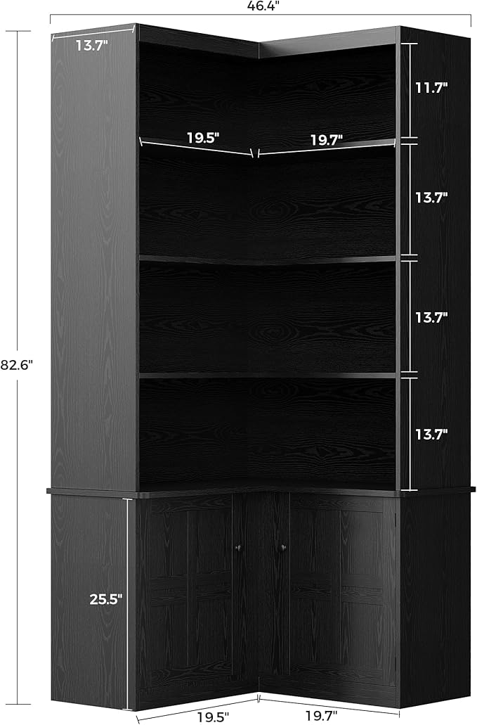 IRONCK Corner Bookshelf with Doors, 6 Tier Bookcase with Storage, Corner Shelf - Image 2