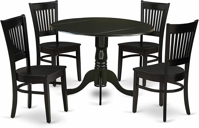 East West Furniture DLVA5-BLK-W 5 Piece Dining Set Includes a Round Dining Room by EastWestFurniture