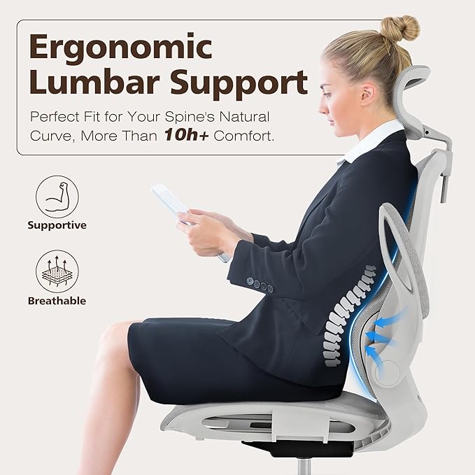 GABRYLLY Ergonomic Mesh Office Chair- White Desk Chair, Flip-Up Armrest - Image 4