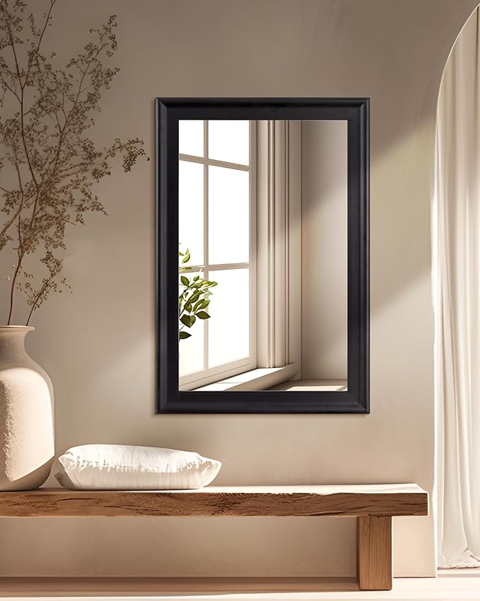 CULER Black Wood Wall Mirror for Bathroom, Rectangle 20 x 30 inch Hanging - Image 4