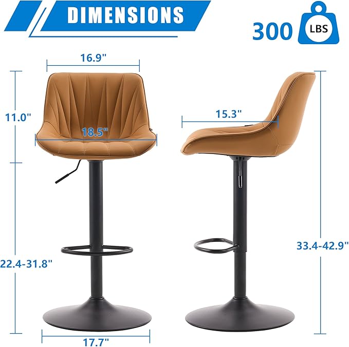 YOUNIKE Saffron Bar Stools Set of 2, Tan Swivel Barstools - Image 2