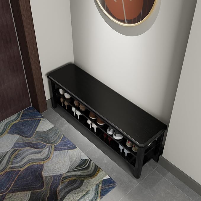 Wood Shoe Rack Bench for Entryway, 2 Tier Shoe Rack for Front Door Entrance - Image 7