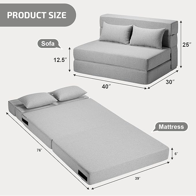 Folding Sofa Bed with Pillows- Convertible Chair Floor Couch & Sleeping Mattress - Image 2