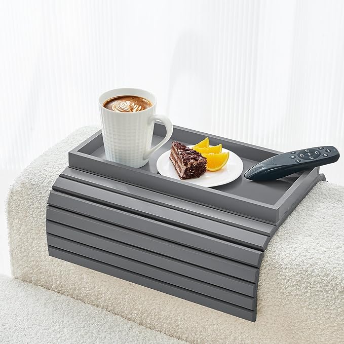 Bamboo Sofa Arm Tray, Anti Falling Couch Arm Tray Table, Foldable Couch Armrest by LOVYANXUE