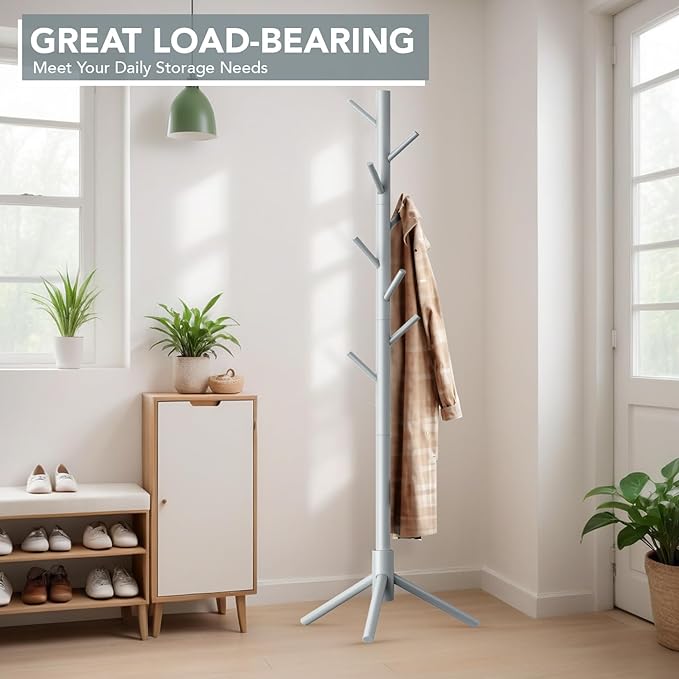 Wooden Tree Coat Rack Stand, Sturdy Freestanding Coat Rack - Image 2