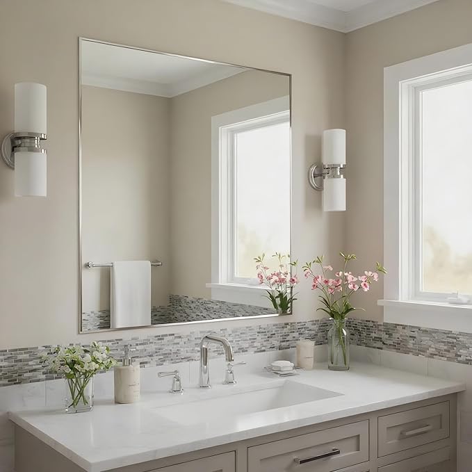 30x30 Inch Nickel Bathroom Mirror by Bonverre