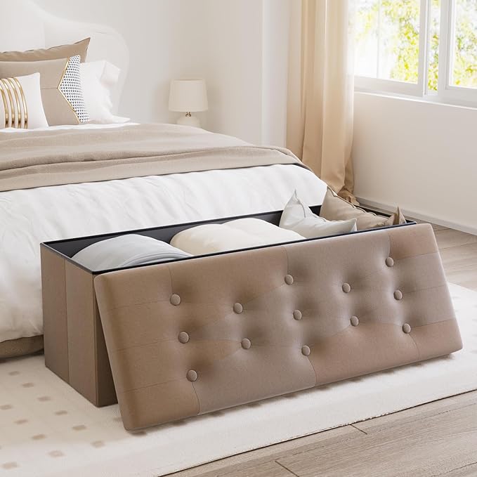 PRANDOM Jumbo Ottoman with Storage Velvet Folding Small Square Foot Stool with - Image 2