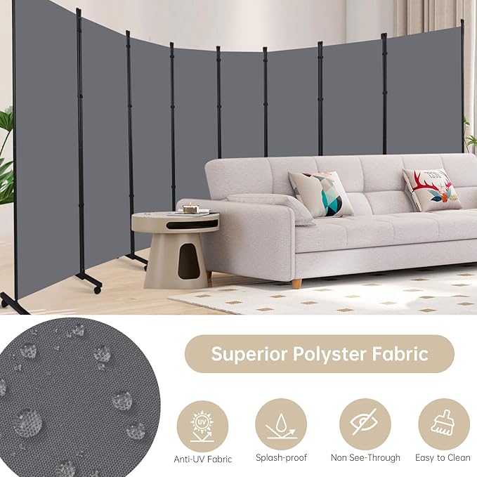 Room Divider 8 Panel Room Dividers/Wheels, Fabric Room Divider Panel - Image 4