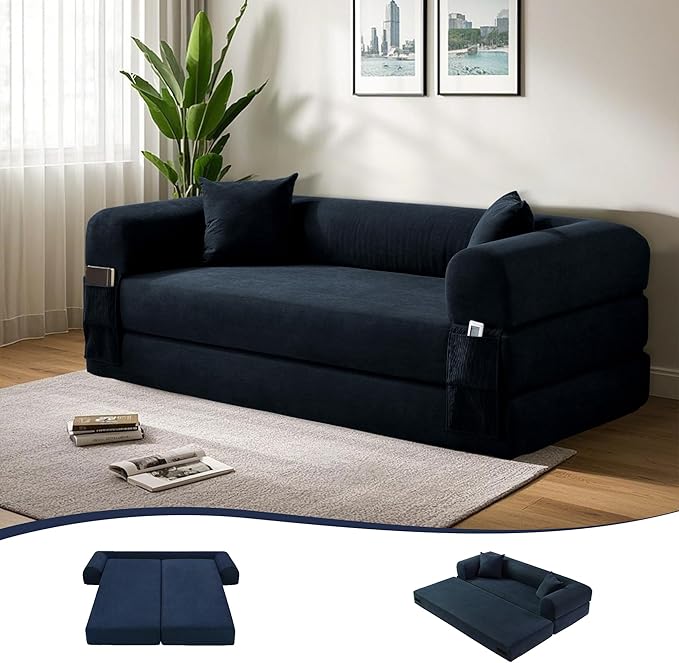 80" Convertible Sofa Bed, 3-in-1 Corduroy Folding Pull Out Couch by Cleanthewayyouwant
