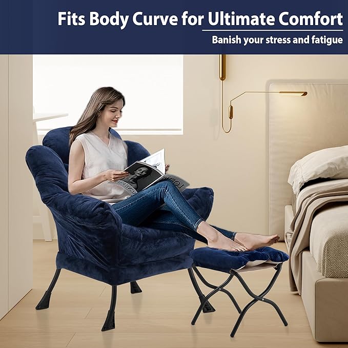 Lazy Chair with Folding Ottoman, Accent Chair Plush Upholstered with Metal - Image 5