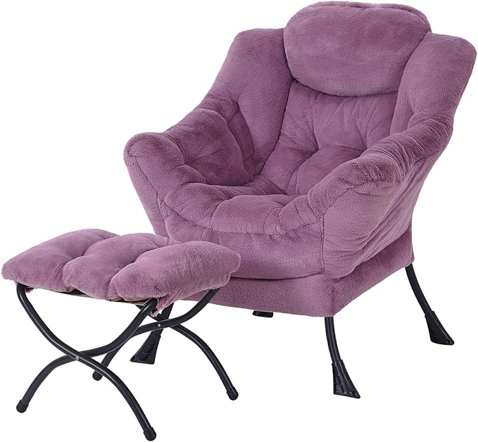 Lazy Chair with Folding Ottoman, Modern Accent Lounge Armchair with Armrests by MBOOYOME