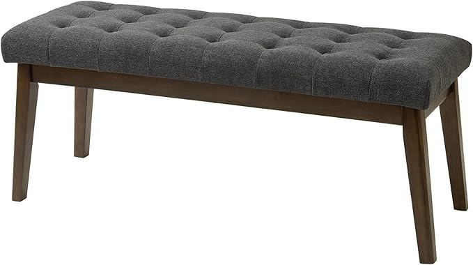 End of Bed Bedroom Bench, Linen Upholstered Tufted Bench - Image 8