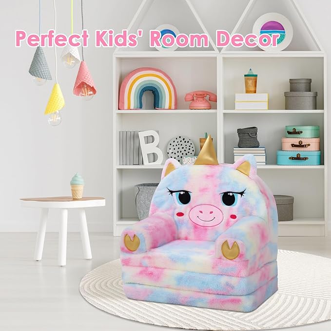 Kids Couch Comfy Foldable Kids Sofa to Lounger 2 in 1 Toddler Chair Plush Baby - Image 7