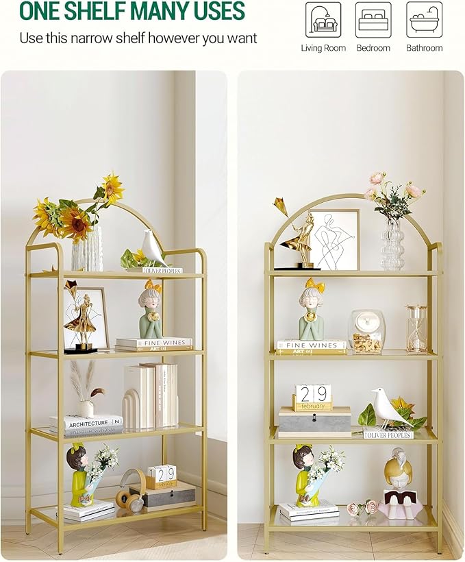 Bookcase Bookshelf, Tempered Glass Bookshelves, Slim Shelving Unit - Image 4