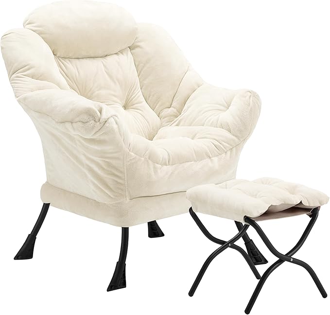 Fabric Lazy Chair with Ottoman, Oversized Upholstered Sofa Chair by Halituny