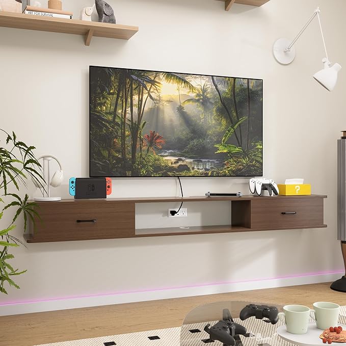 Floating TV Stand with 2 Doors, Floating TV Cabinet, Floating Console Shelf - Image 6