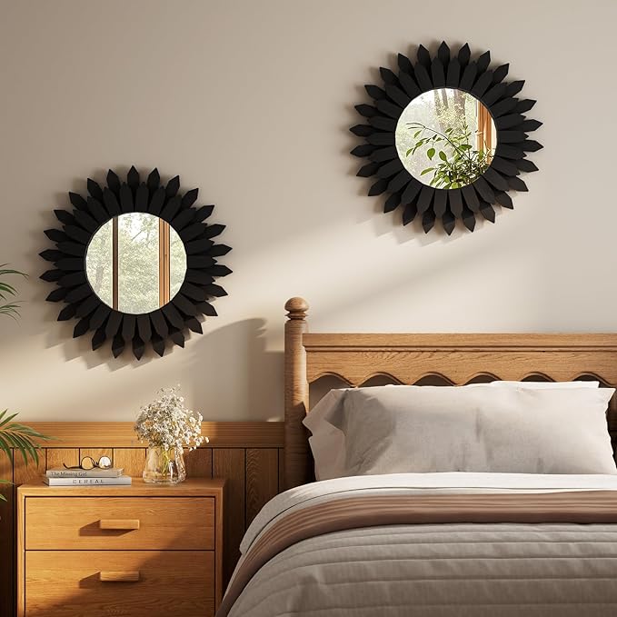 20 Inch Black Boho Wall Decor Sunburst Mirror - Image 5