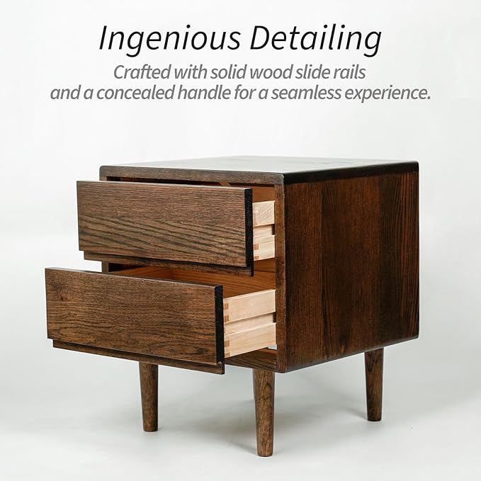 Night Stand, Mid Century Modern Nightstand w/2 Drawers, Boho Small Bedside Table - Image 7
