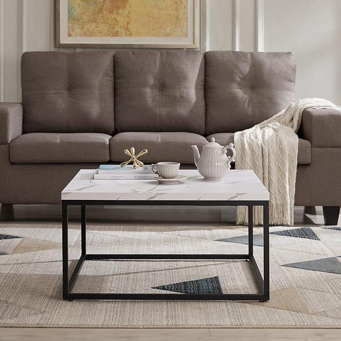 CENSI 30"x30" Marble Accent Coffee Table Ottoman - Image 5