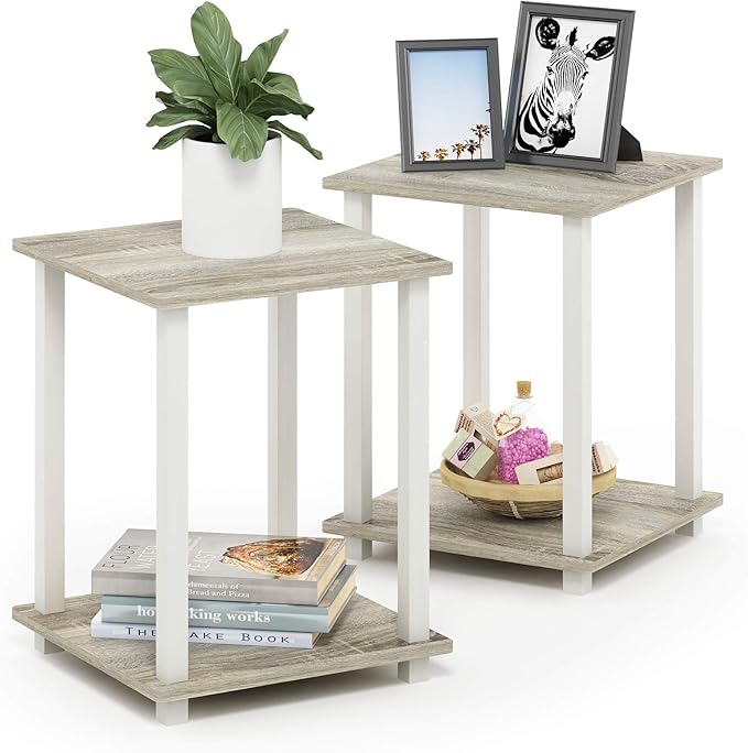 Furinno Simplistic Set of 2 End Table, Sonoma Oak/White by Furinno-FitsYourSpaceFitsYourBudget