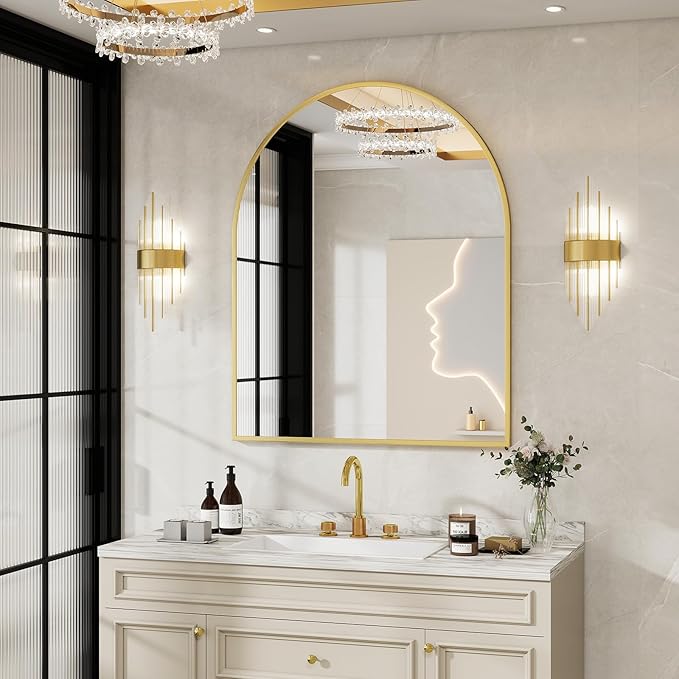 BEAUTYPEAK 32"x42" Arch Bathroom Mirror, Wall Mounted Vanity Metal Frame Mirror - Image 6