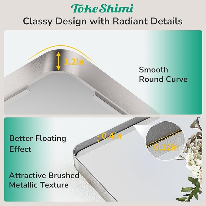 TokeShimi Brushed Nickel Bathroom Mirror, 40x30 Large Bathroom Mirror Rectangle - Image 3
